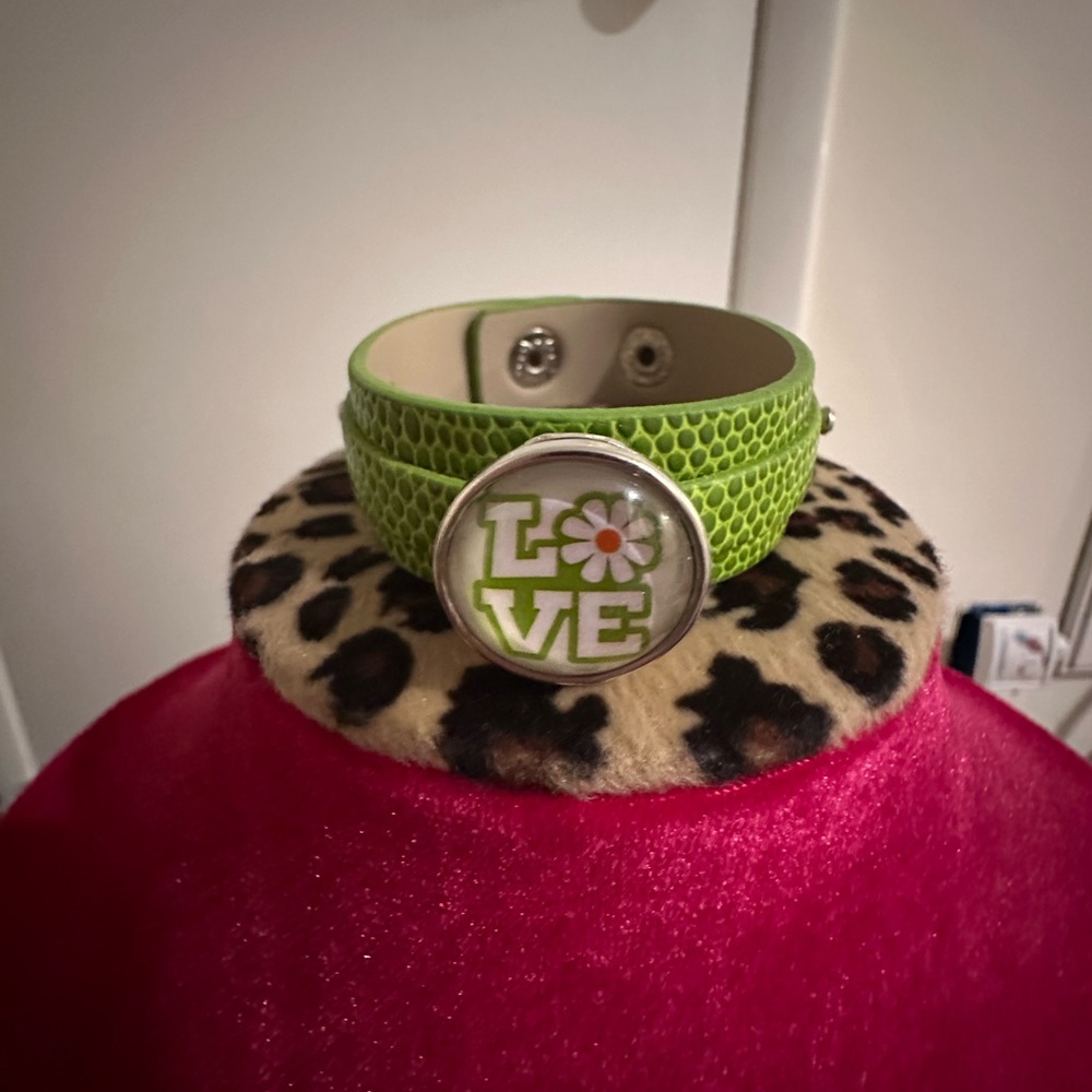 Green Love Bracelet with Snap Closure